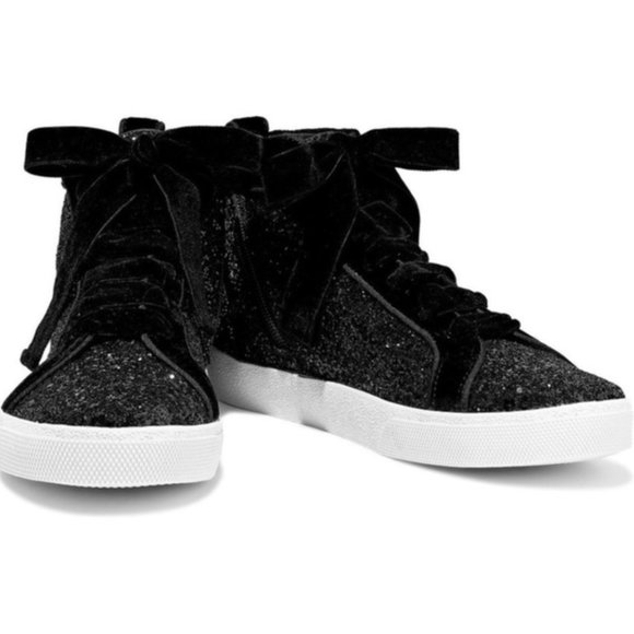 Alice + Olivia Camil Glitter Womens Mid-Top Black Fashion Sneakers Athletic Shoe - Picture 2 of 10